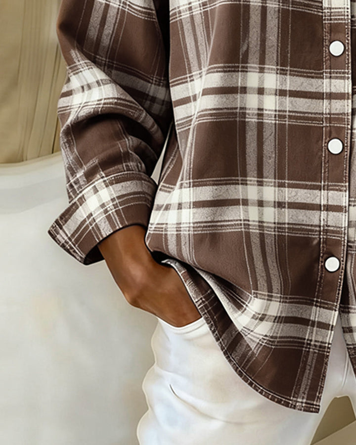 Xenna | Shirt with Check Pattern and Notched Collar